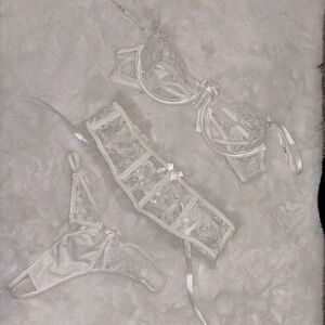 Sexy Three Piece Bridal Lingerie Set with Garter Belt